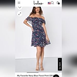 Lulu's Navy Blue Floral Off-the-Shoulder Dress